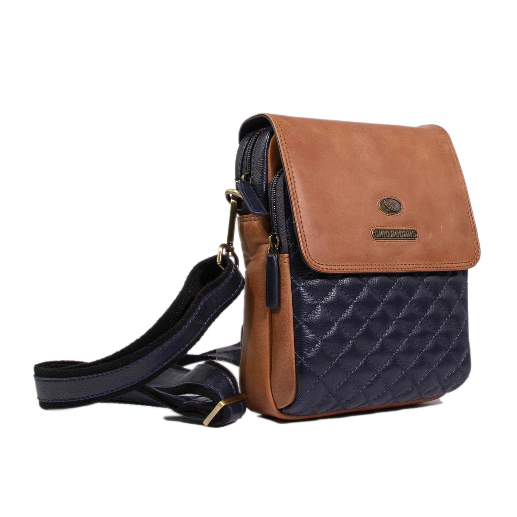 Morral de Cuero Hombre 2401 Camel - Azul Oscuro - Imagen 2