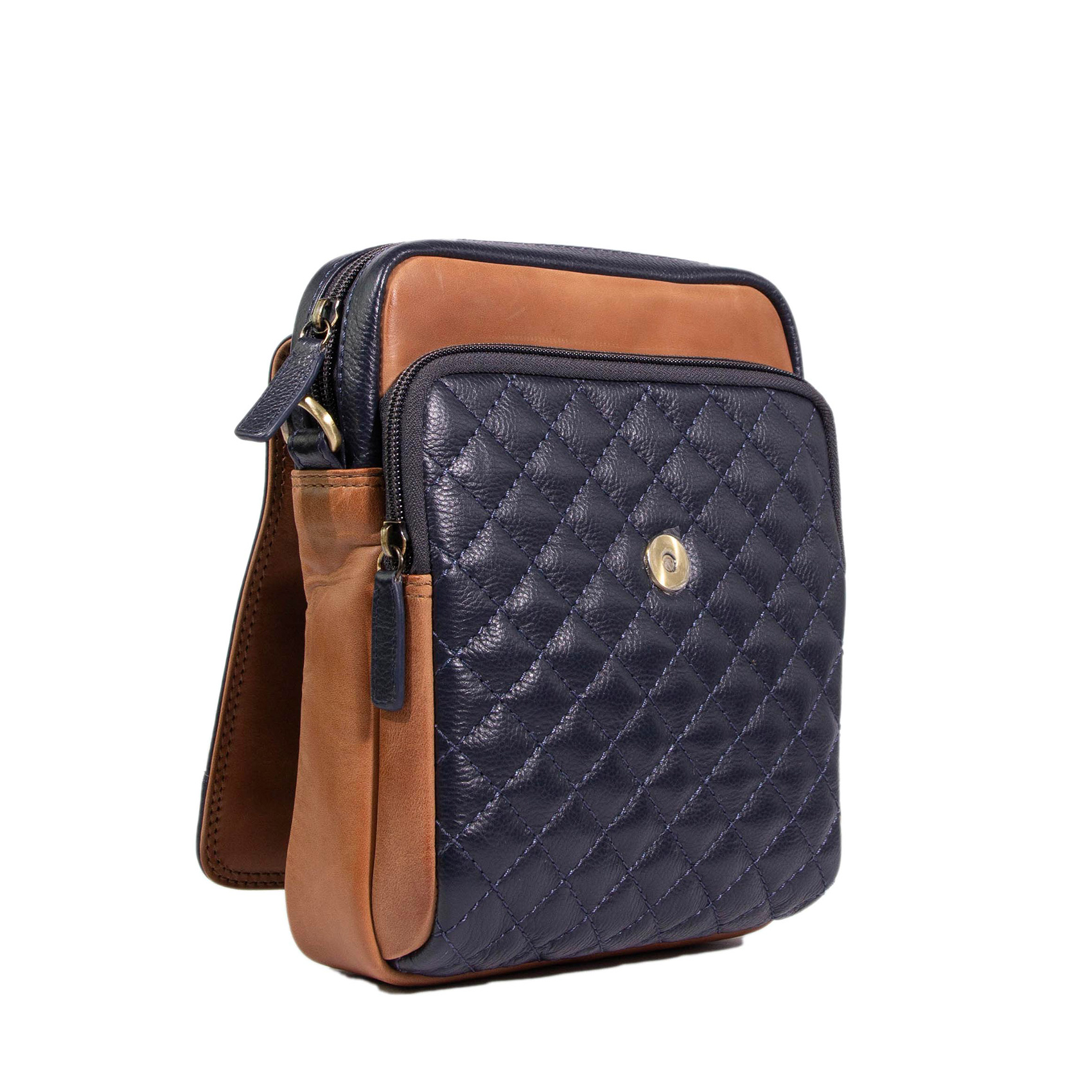Morral de Cuero Hombre 2401 Camel - Azul Oscuro - Imagen 3