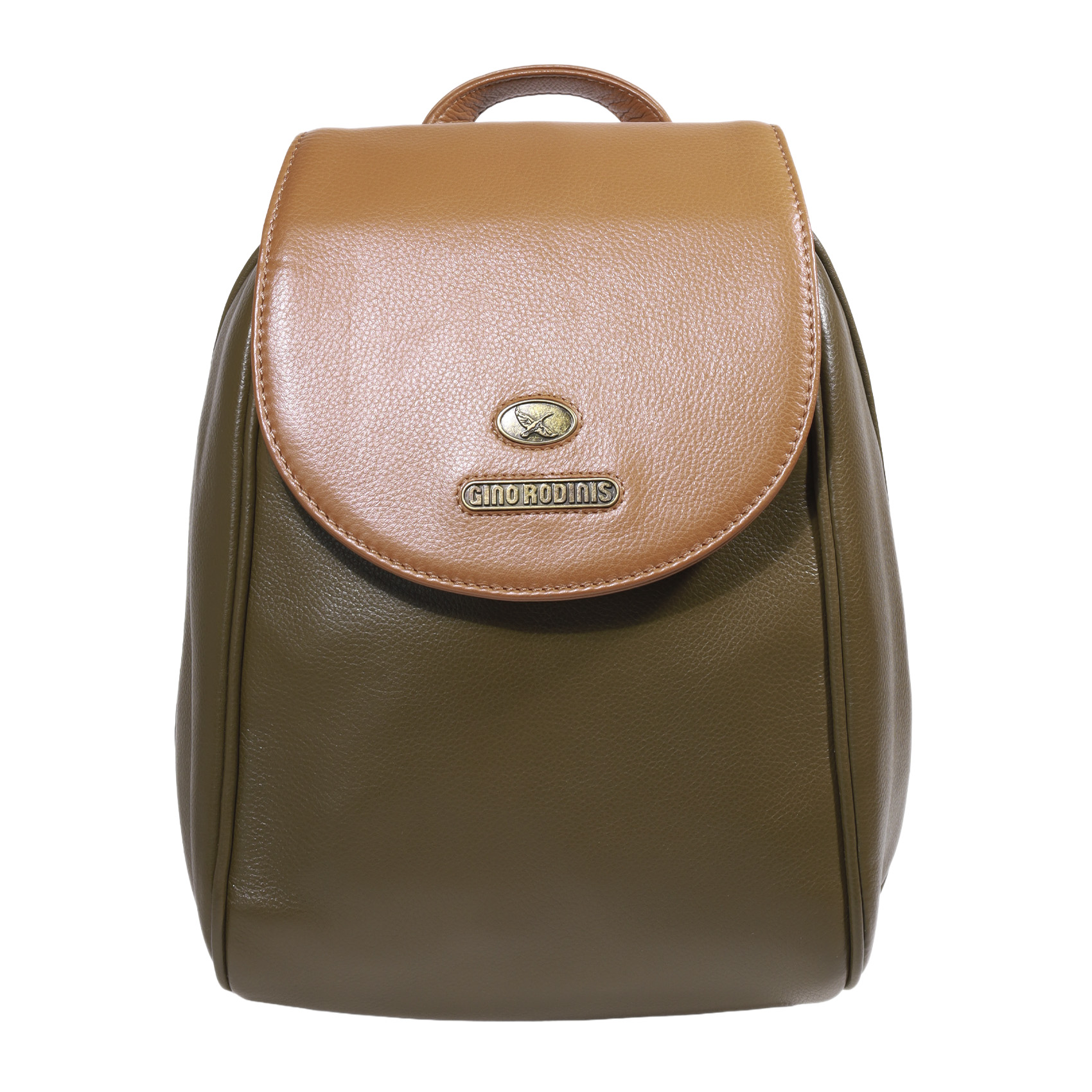 Vista Frontal de Mochila de cuero color VERDE OLIVO