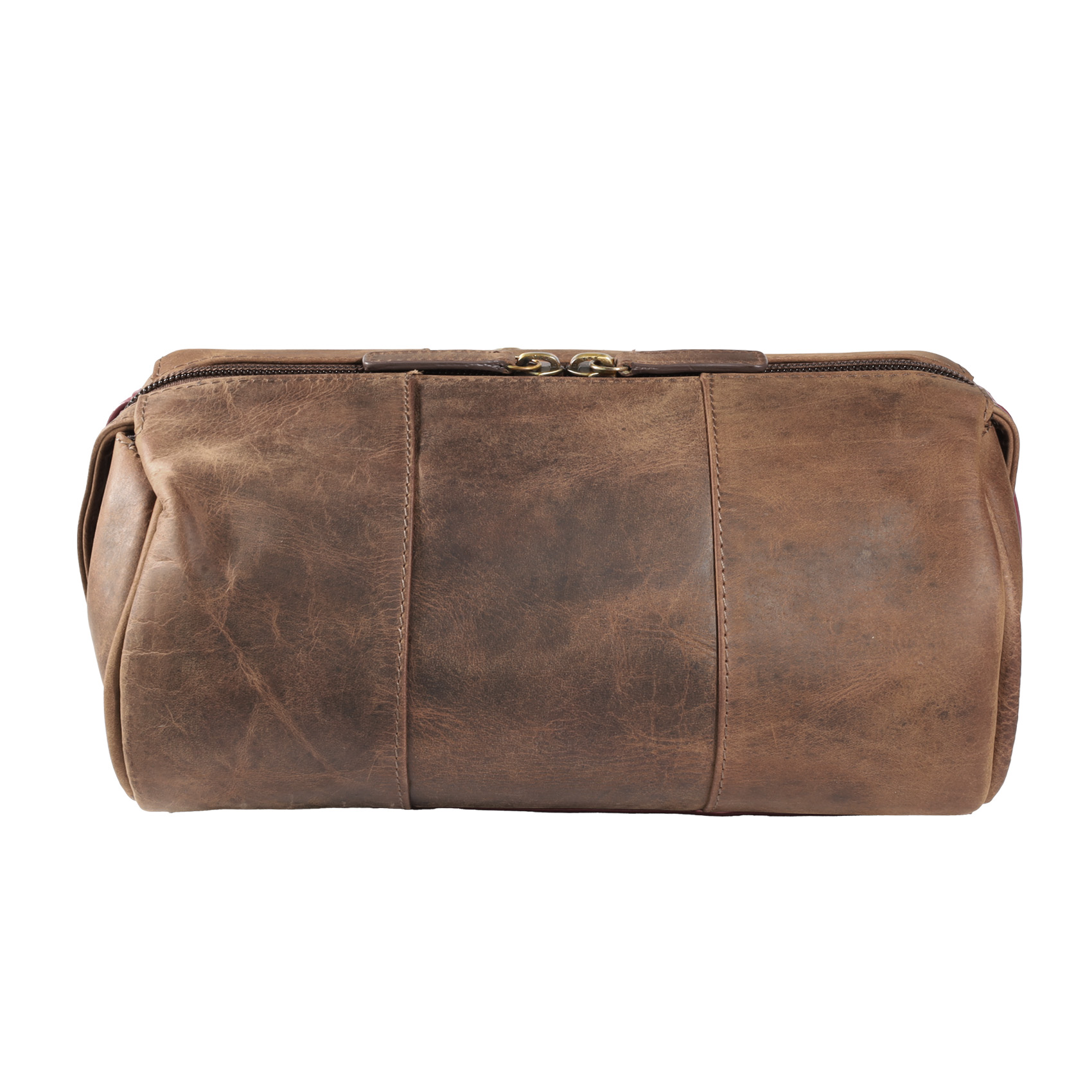 Vista posterior de necessaire de cuero 1293 color camel. Gino Rodinis