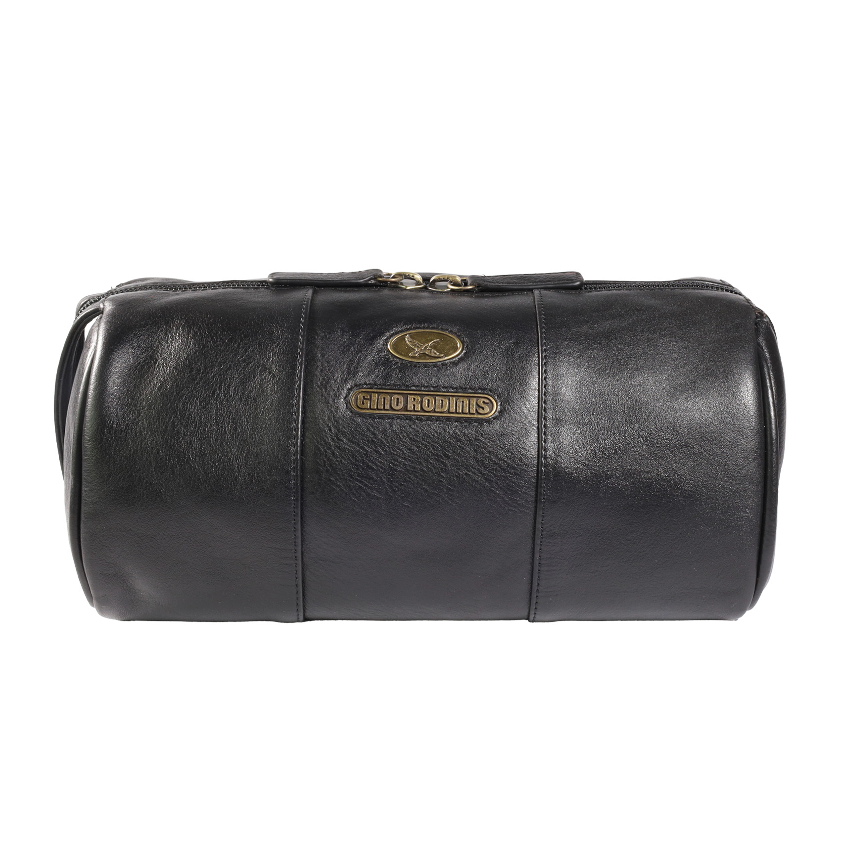 Vista frontal de necessaire de cuero 1293 color negro. Gino Rodinis
