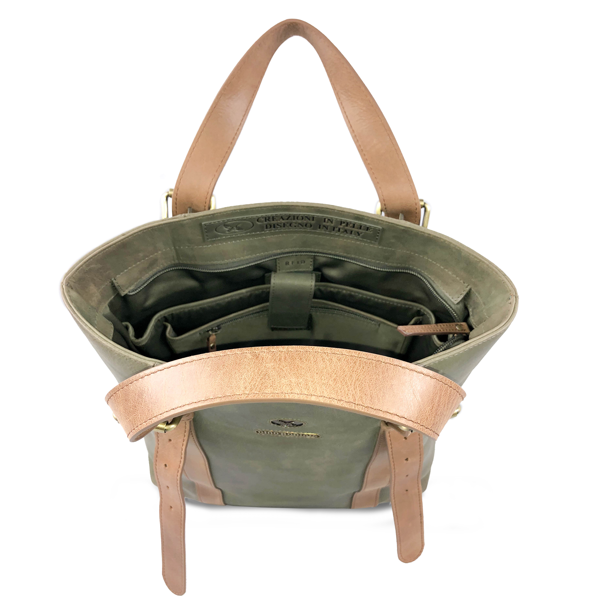 Tote Bag 2202 Verde Olivo/Camel - Imagen 3